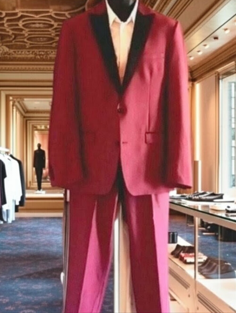 RYAN SEACREST DISTINCTION Cherry Wine Tuxedo Suit